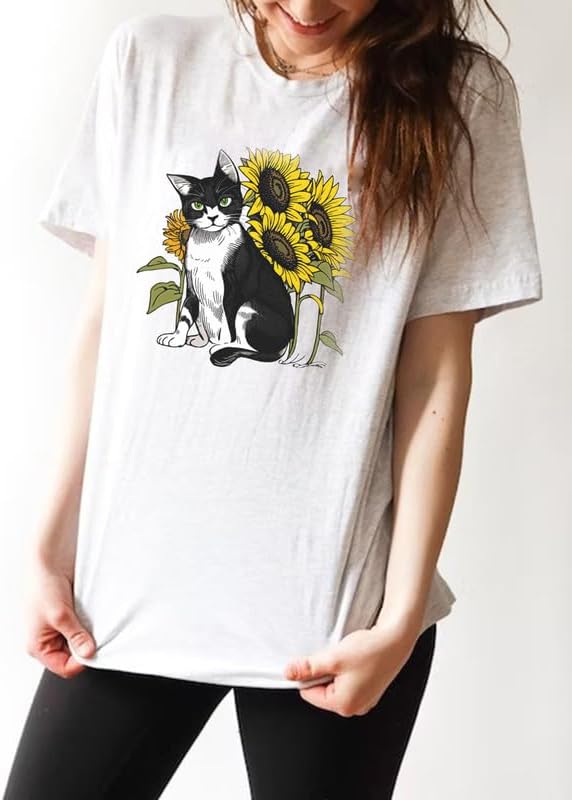 CORIRESHA Camiseta linda de verano casual de manga corta con cuello redondo y girasol para mujer