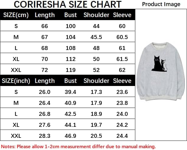 CORIRESHA Cat lovers Sweatshirt Crewneck Long Sleeves Soft Cotton Cute Pullover