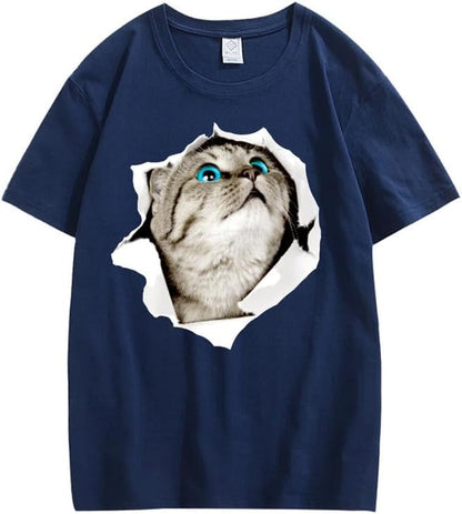 CORIRESHA Cat Lover Camiseta Cuello Redondo Manga Corta Suelta Algodón Suave Adolescente Lindo Top