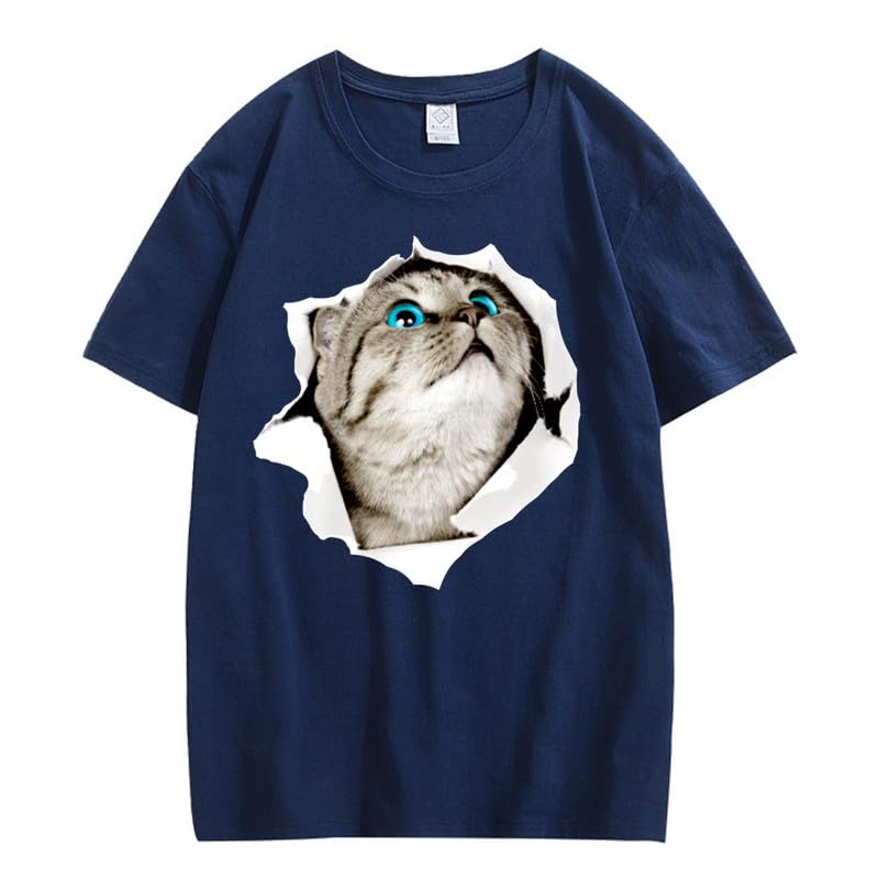 CORIRESHA Cat Lover Camiseta Cuello Redondo Manga Corta Suelta Algodón Suave Adolescente Lindo Top