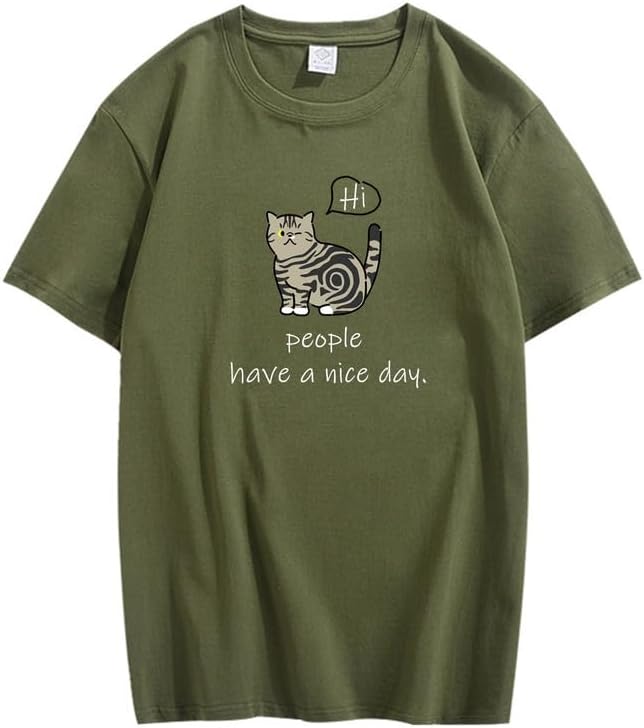 CORIRESHA Adolescente Lindo Gato Cuello Redondo Manga Corta Casual Letra Personalizada Camiseta
