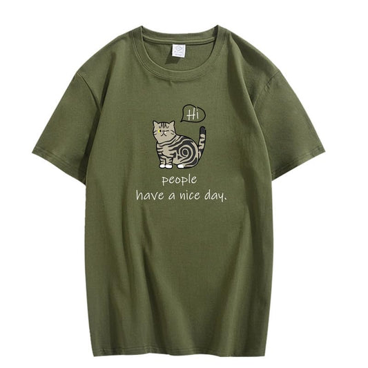 CORIRESHA Adolescente Lindo Gato Cuello Redondo Manga Corta Casual Letra Personalizada Camiseta