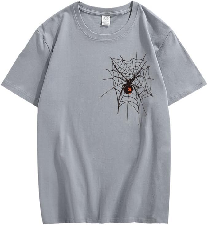 CORIRESHA Halloween Spider Web T-Shirt Crewneck Short Sleeve Casual Teen Y2K Aesthetics Clothing