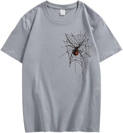 CORIRESHA Halloween Spider Web Camiseta Cuello Redondo Manga Corta Casual Adolescente Y2K Estética Ropa