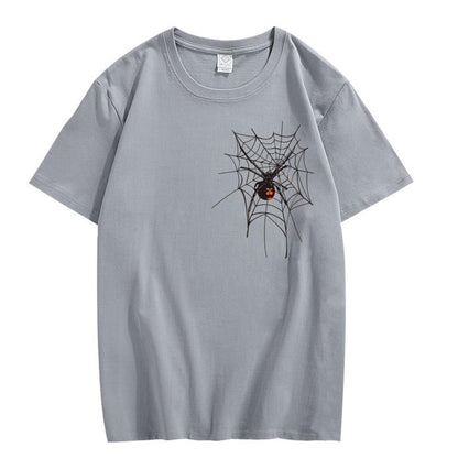 CORIRESHA Halloween Spider Web Camiseta Cuello Redondo Manga Corta Casual Adolescente Y2K Estética Ropa