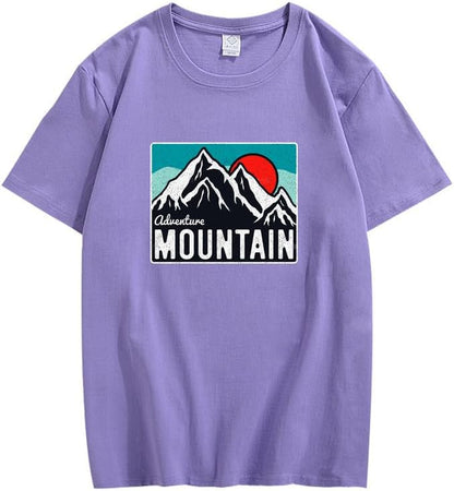 CORIRESHA Women's Vintage Mountain Graphic Crewneck Short Sleeve Loose Basic Sun T-Shirt