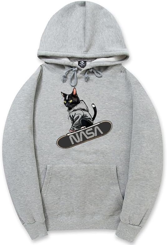 CORIRESHA Adolescente Lindo Gato Skateboarding Sudadera con capucha Casual Manga Larga Cordón Básico NASA Sudadera