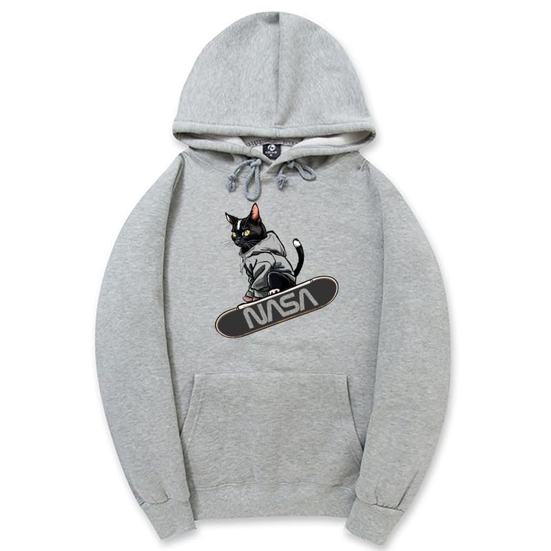 CORIRESHA Adolescente Lindo Gato Skateboarding Sudadera con capucha Casual Manga Larga Cordón Básico NASA Sudadera
