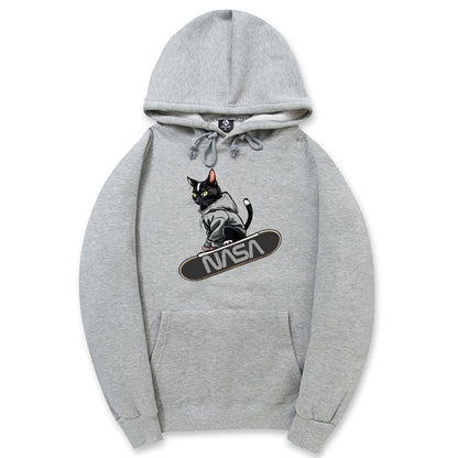CORIRESHA Adolescente Lindo Gato Skateboarding Sudadera con capucha Casual Manga Larga Cordón Básico NASA Sudadera