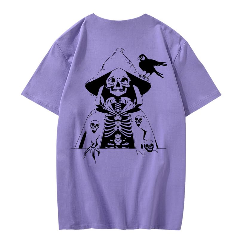 CORIRESHA Camiseta con estampado de calavera para adolescentes, cuello redondo, manga corta, informal, de algodón, disfraz de Halloween