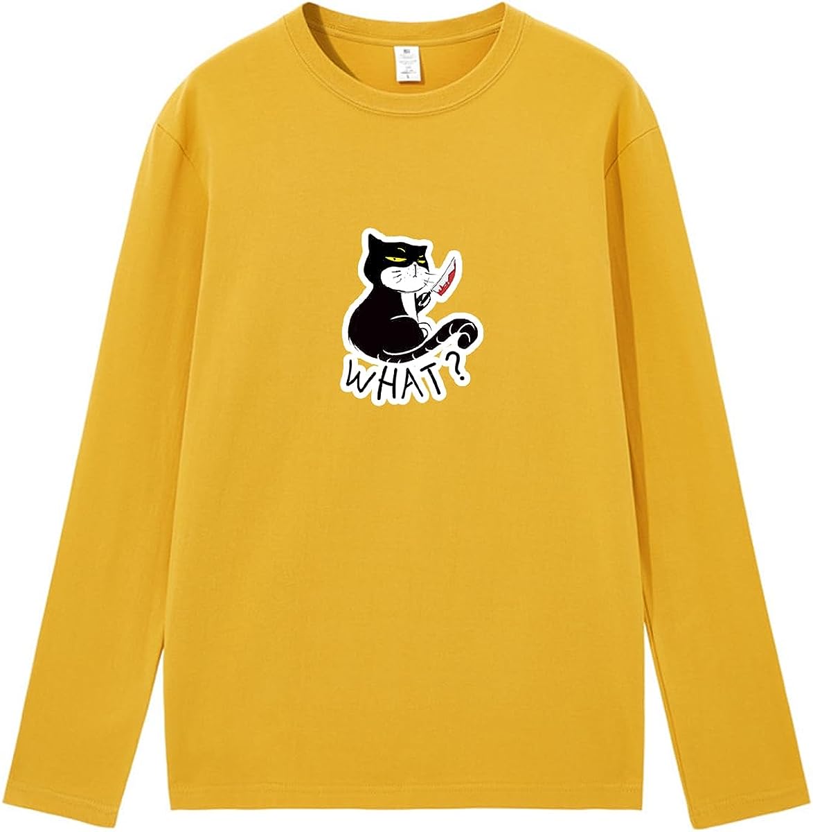 CORIRESHA Camiseta unisex de manga larga de algodón con diseño de gato divertido con cuchillo de sangre