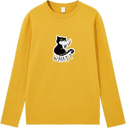 CORIRESHA Camiseta unisex de manga larga de algodón con diseño de gato divertido con cuchillo de sangre