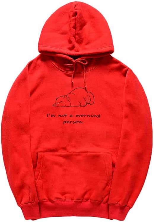 CORIRESHA Sudadera con capucha unisex con diseño de gato durmiendo, informal, de manga larga, con cordón y letras de algodón