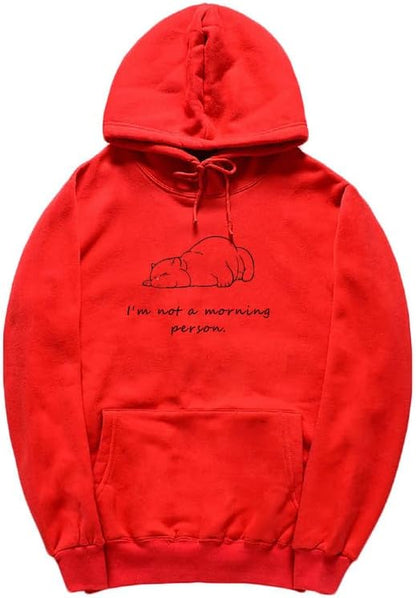 CORIRESHA Sudadera con capucha unisex con diseño de gato durmiendo, informal, de manga larga, con cordón y letras de algodón
