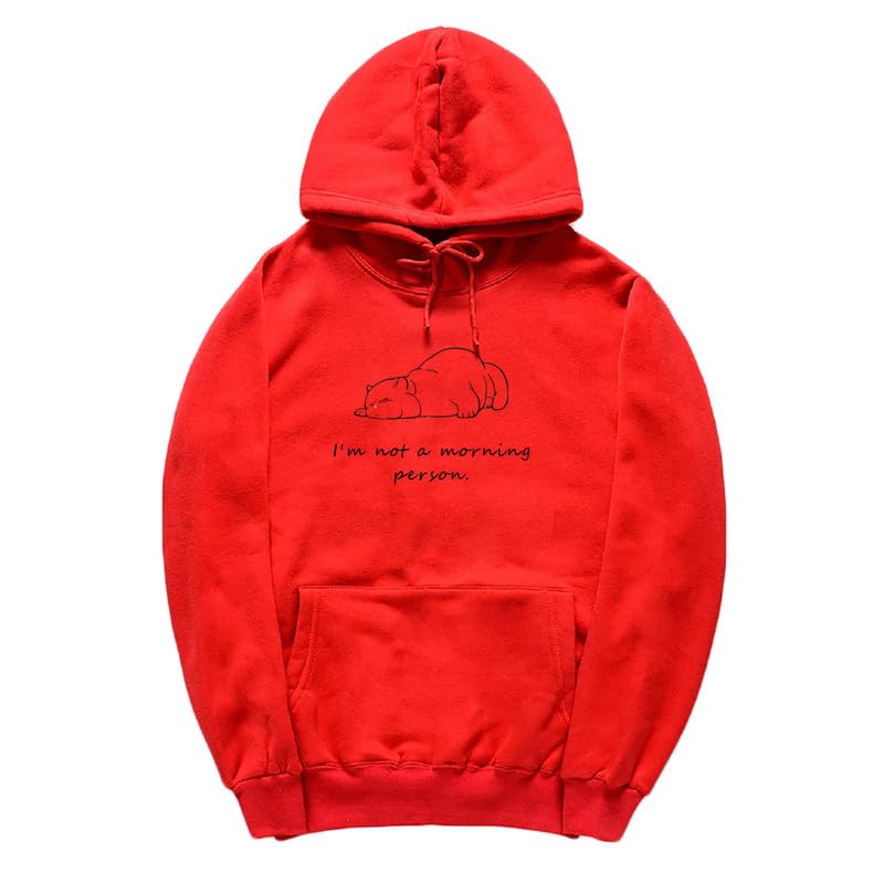 CORIRESHA Sudadera con capucha unisex con diseño de gato durmiendo, informal, de manga larga, con cordón y letras de algodón