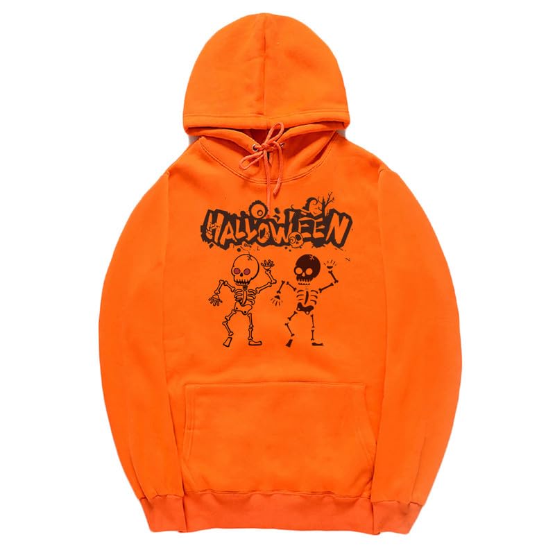 CORIRESHA Teen Halloween Skeleton Hoodie Casual Drawstring Y2K Aesthetic Gothic Sweatshirt