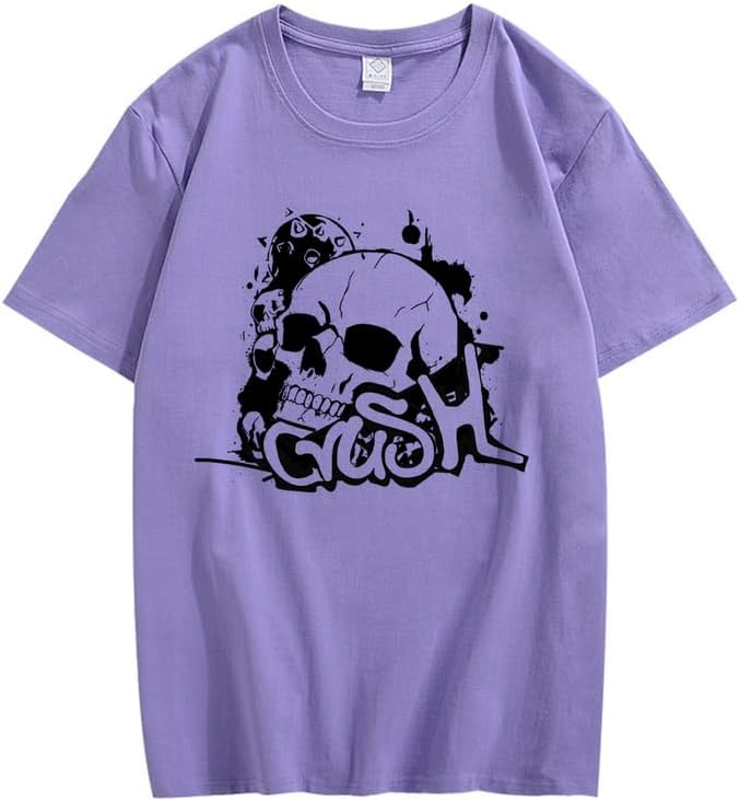 CORIRESHA Camiseta gótica de Halloween de algodón de manga corta con cuello redondo y gráfico Y2K de calavera adolescente