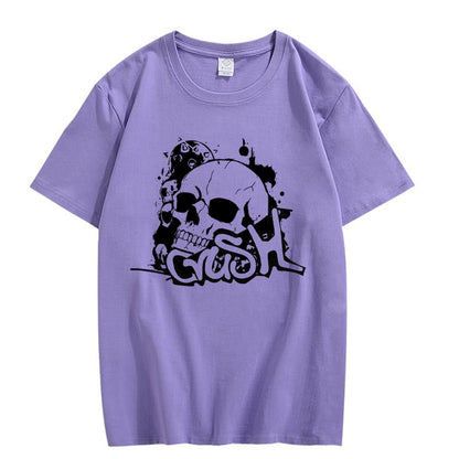 CORIRESHA Camiseta gótica de Halloween de algodón de manga corta con cuello redondo y gráfico Y2K de calavera adolescente