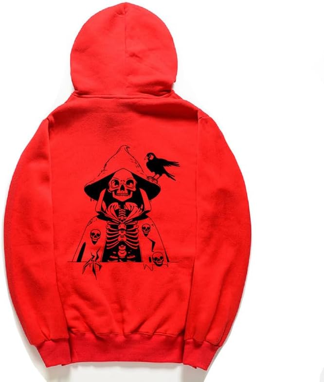 CORIRESHA Sudadera con capucha con estampado de calavera para mujer, manga larga, con cordón, informal, suave, unisex, para Halloween