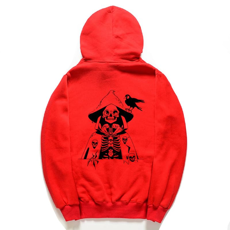 CORIRESHA Sudadera con capucha con estampado de calavera para mujer, manga larga, con cordón, informal, suave, unisex, para Halloween