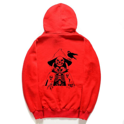 CORIRESHA Sudadera con capucha con estampado de calavera para mujer, manga larga, con cordón, informal, suave, unisex, para Halloween