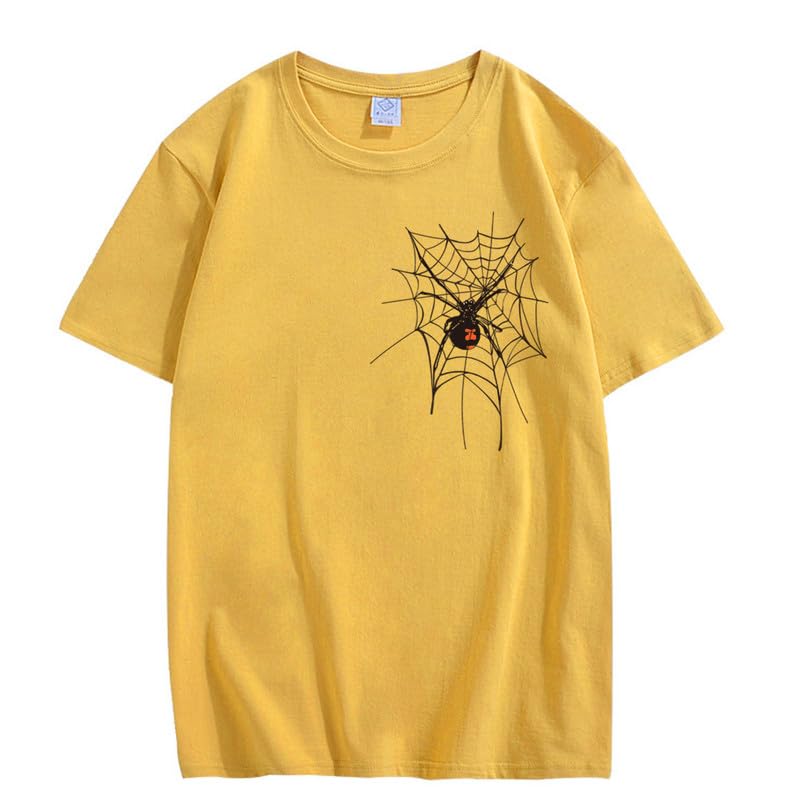 CORIRESHA Halloween Spider Web Camiseta Cuello Redondo Manga Corta Casual Adolescente Y2K Estética Ropa
