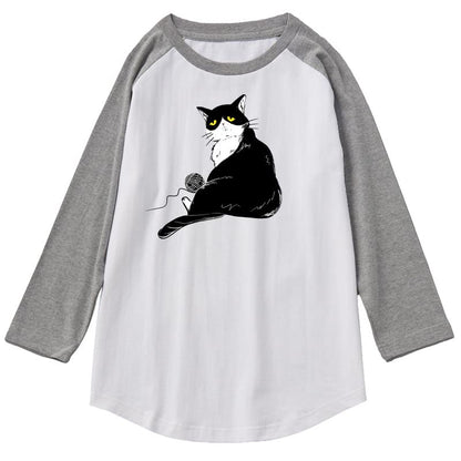 CORIRESHA Camiseta de gato lindo para hombre, mangas raglán, cuello redondo, dobladillo curvado, tops casuales