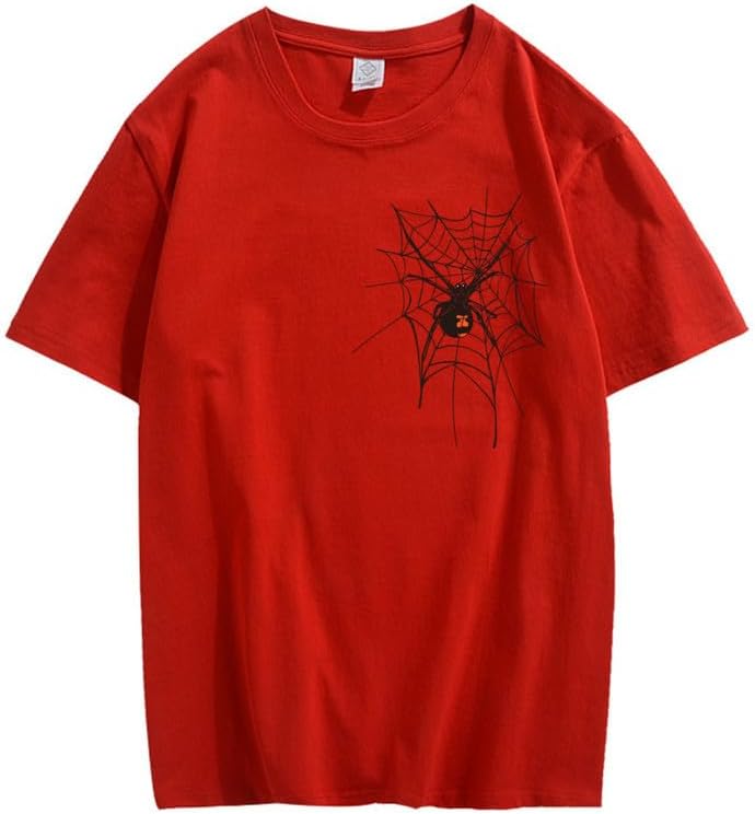CORIRESHA Halloween Spider Web Camiseta Cuello Redondo Manga Corta Casual Adolescente Y2K Estética Ropa