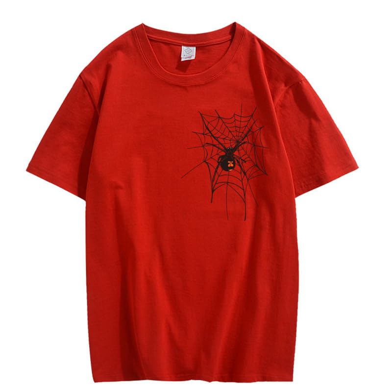 CORIRESHA Halloween Spider Web Camiseta Cuello Redondo Manga Corta Casual Adolescente Y2K Estética Ropa
