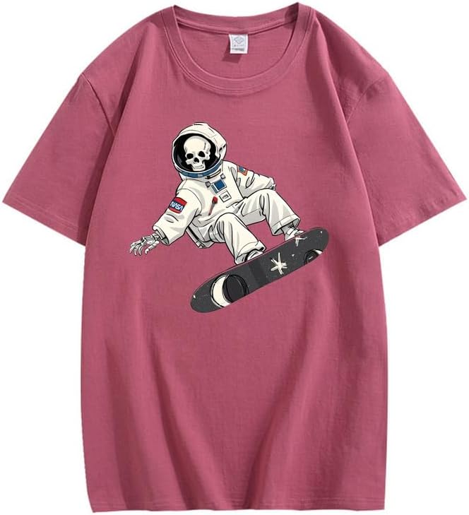 CORIRESHA Camiseta de astronauta con calavera para mujer, informal, cuello redondo, manga corta, para verano, skate