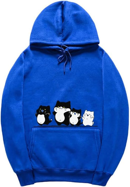 CORIRESHA Cute Cat Hoodie Drawstring Long Sleeve Kangaroo Pocket Simple Sweatshirt