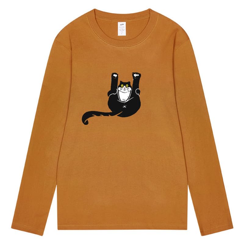 CORIRESHA Unisex Funny Cat Tops Crewneck Long Sleeves Fall Cotton Cute T-Shirts