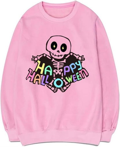 CORIRESHA Women's Unisex Skull Sweatshirts Crewneck Long Sleeves Y2K Aesthetics Halloween Costumes