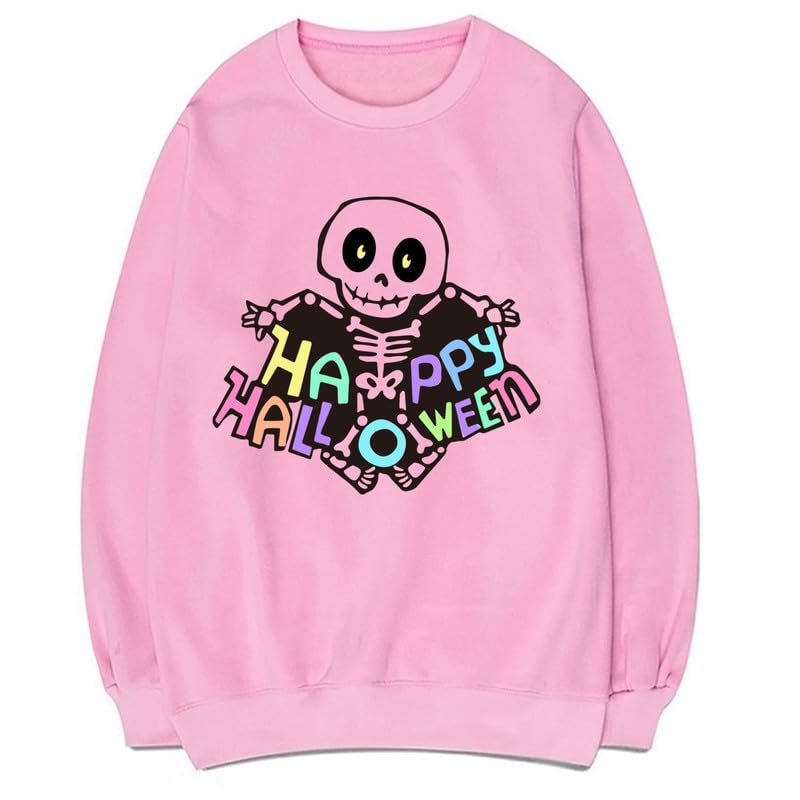 CORIRESHA Women's Unisex Skull Sweatshirts Crewneck Long Sleeves Y2K Aesthetics Halloween Costumes