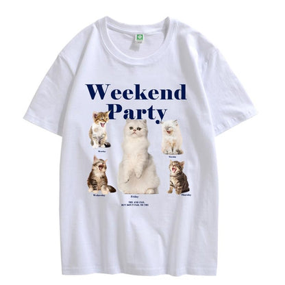 CORIRESHA Teen Cute Cat Graphic Crewneck Short Sleeve Casual Weekend Party T-Shirt