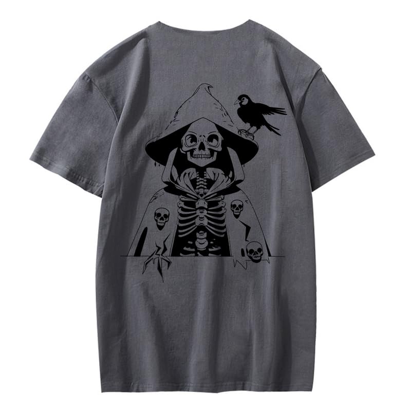 CORIRESHA Camiseta con estampado de calavera para adolescentes, cuello redondo, manga corta, informal, de algodón, disfraz de Halloween