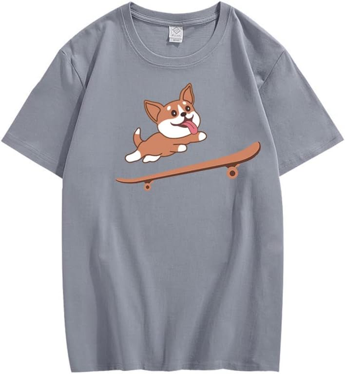 CORIRESHA Adolescente Lindo Shiba Inu Perro Monopatín Cuello Redondo Manga Corta Camiseta Acogedora