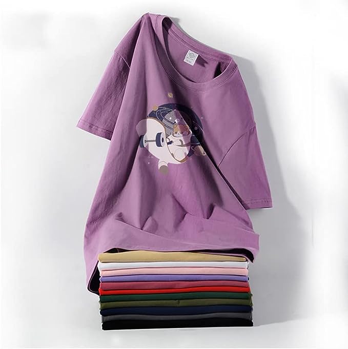 CORIRESHA Camiseta holgada de manga corta con cuello redondo y monopatín de gato lindo para adolescente
