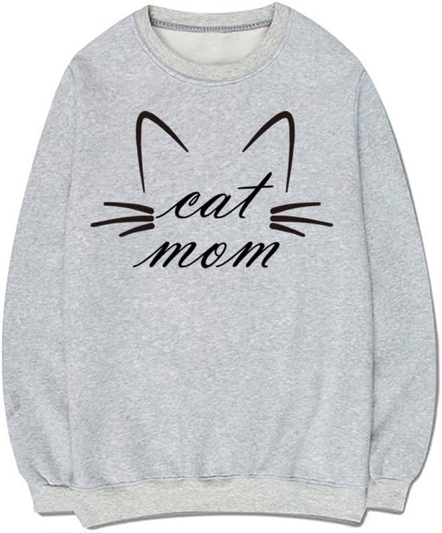 CORIRESHA Funny Cat Face Round Neck Long Sleeve Soft Cotton Cute Pullover Sweatshirt