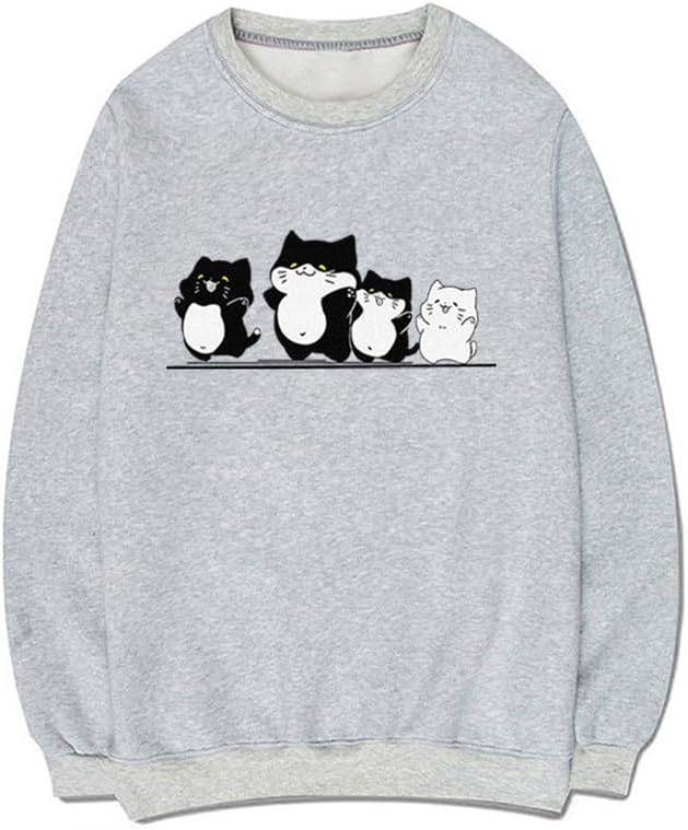 CORIRESHA Cute Cat Sweatshirt Crewneck Long Sleeve Cotton Basic Simple Pullover