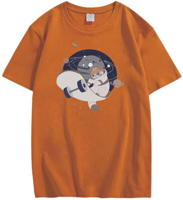 CORIRESHA Camiseta holgada de manga corta con cuello redondo y monopatín de gato lindo para adolescente