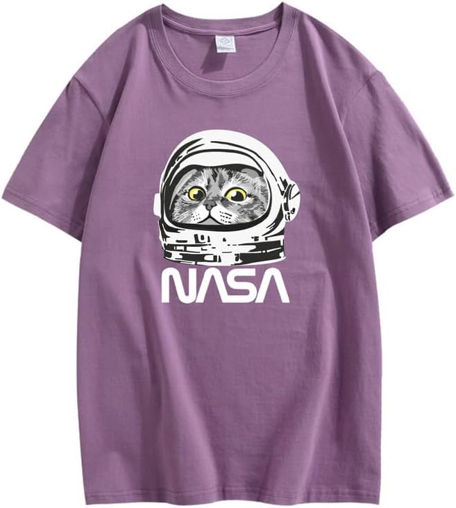 CORIRESHA Camiseta adolescente de la NASA cuello redondo manga corta lindo top para los amantes de los gatos