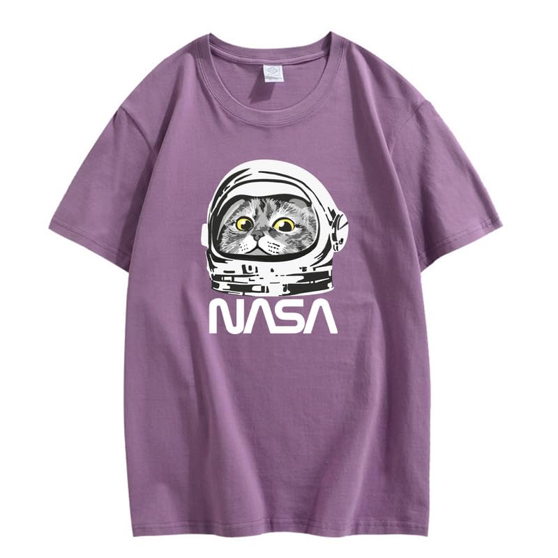 CORIRESHA Camiseta adolescente de la NASA cuello redondo manga corta lindo top para los amantes de los gatos