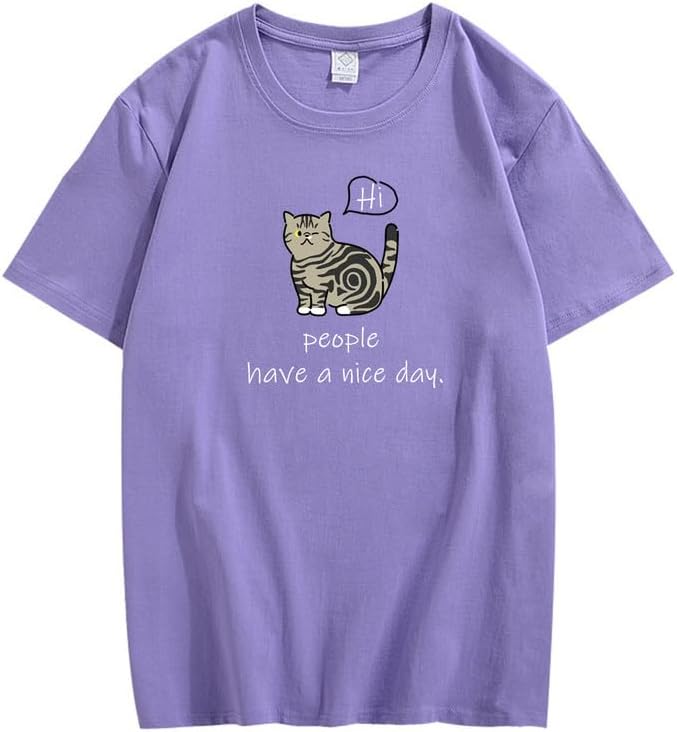 CORIRESHA Adolescente Lindo Gato Cuello Redondo Manga Corta Casual Letra Personalizada Camiseta