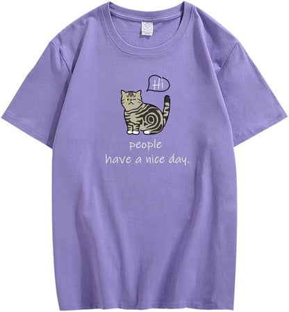 CORIRESHA Adolescente Lindo Gato Cuello Redondo Manga Corta Casual Letra Personalizada Camiseta