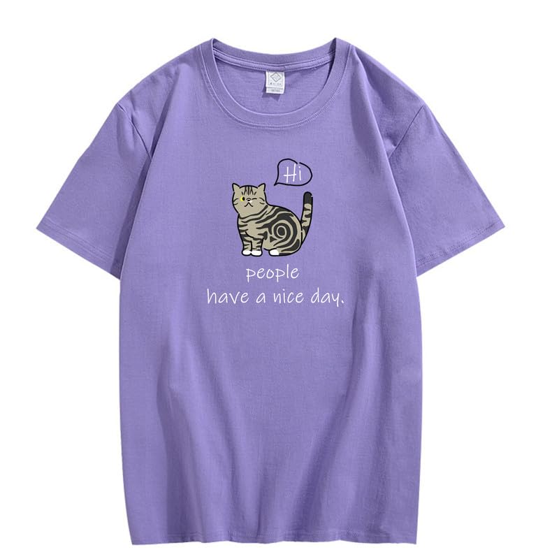 CORIRESHA Adolescente Lindo Gato Cuello Redondo Manga Corta Casual Letra Personalizada Camiseta