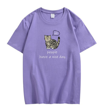 CORIRESHA Adolescente Lindo Gato Cuello Redondo Manga Corta Casual Letra Personalizada Camiseta