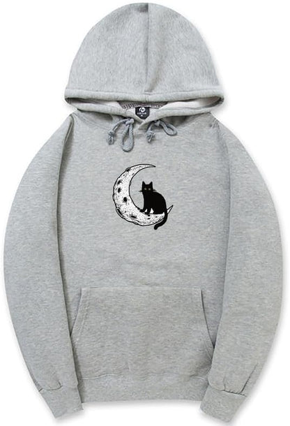 CORIRESHA Sudadera con capucha unisex Moon Cat Casual de manga larga suave y linda sudadera con bolsillo