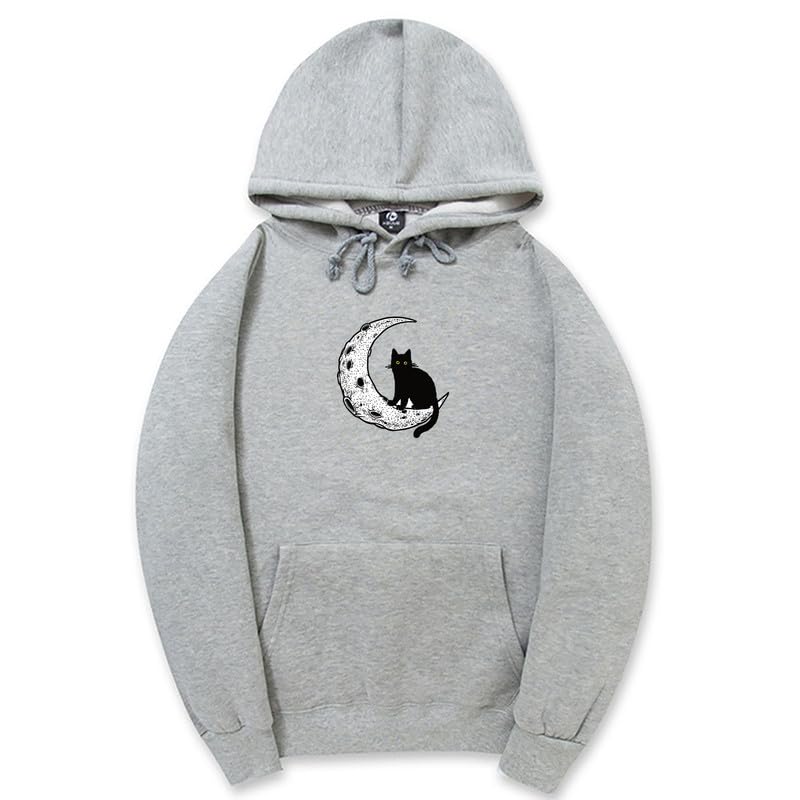 CORIRESHA Sudadera con capucha unisex Moon Cat Casual de manga larga suave y linda sudadera con bolsillo