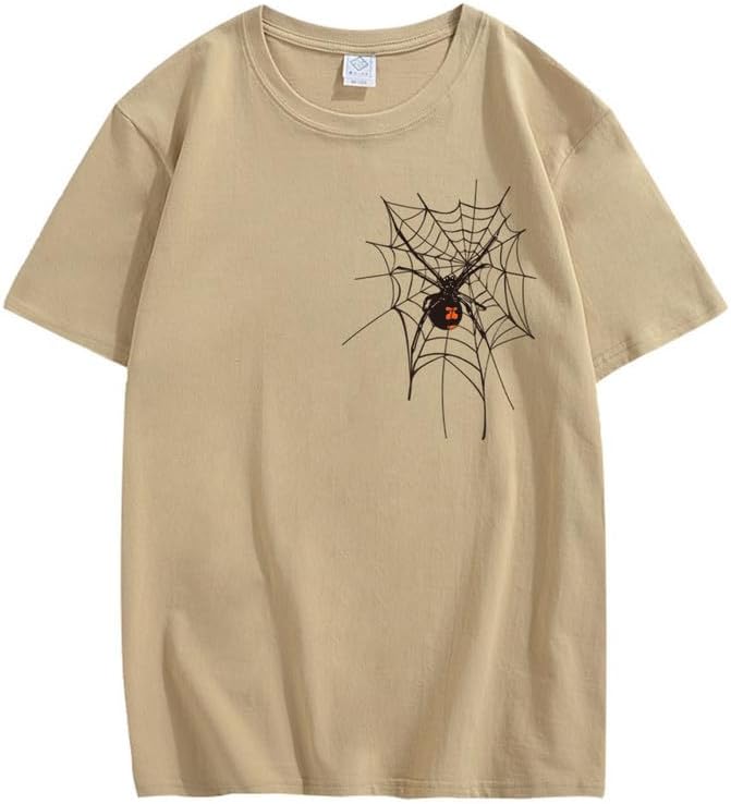 CORIRESHA Halloween Spider Web Camiseta Cuello Redondo Manga Corta Casual Adolescente Y2K Estética Ropa